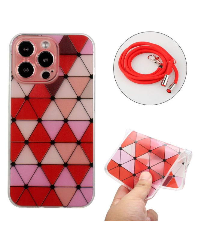 Coque iPhone 13 Pro MONA Rhombus à cordon