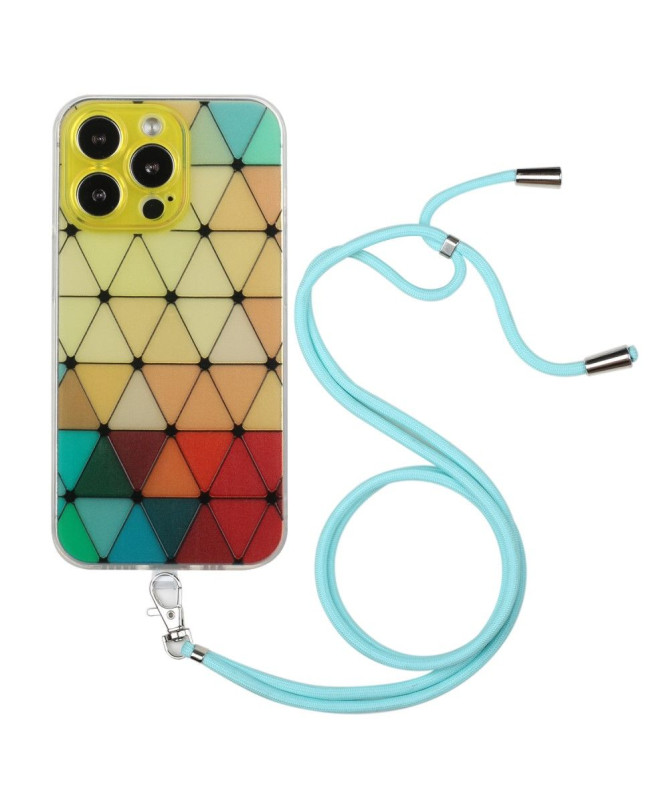 Coque iPhone 13 Pro MONA Rhombus à cordon