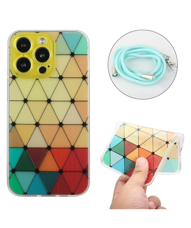 Coque iPhone 13 Pro MONA Rhombus à cordon