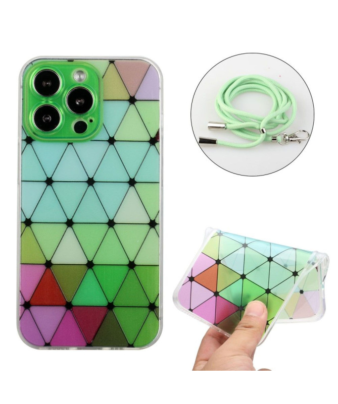 Coque iPhone 13 Pro MONA Rhombus à cordon