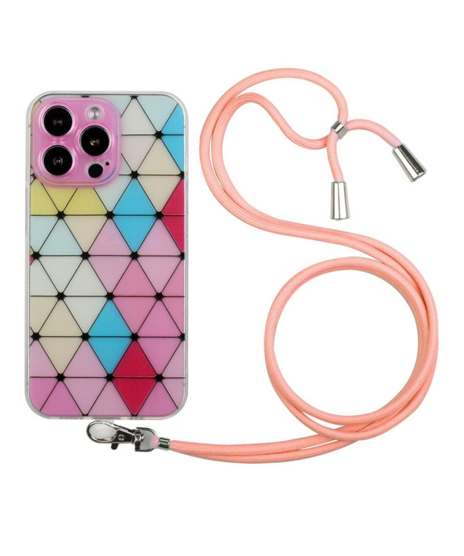 Coque iPhone 13 Pro MONA Rhombus à cordon