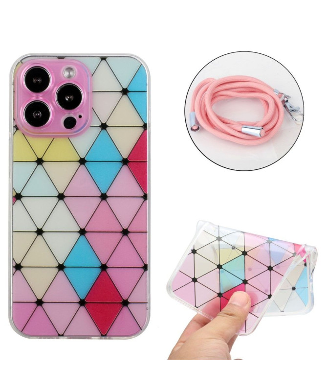 Coque iPhone 13 Pro MONA Rhombus à cordon