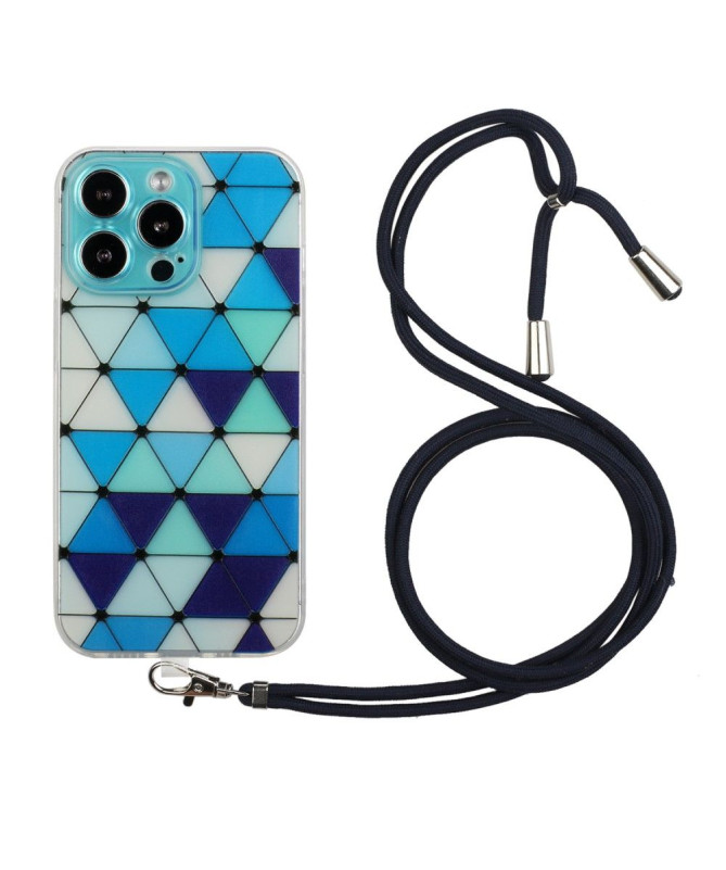 Coque iPhone 13 Pro MONA Rhombus à cordon