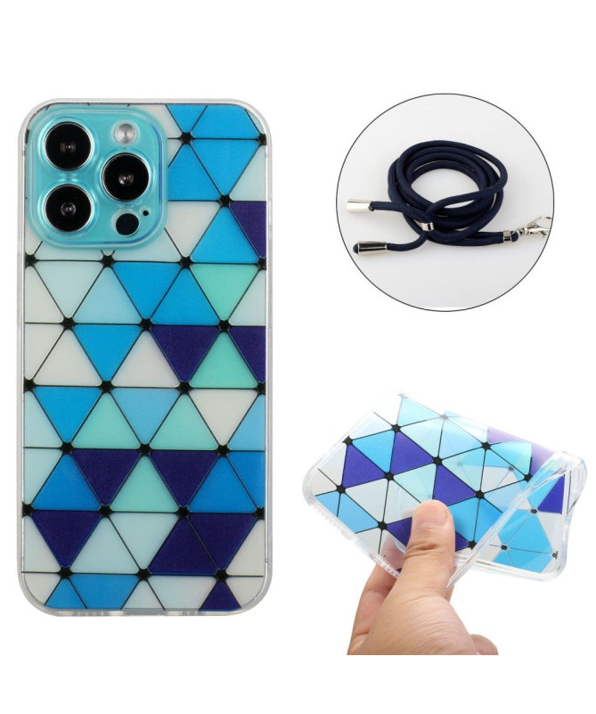 Coque iPhone 13 Pro MONA Rhombus à cordon