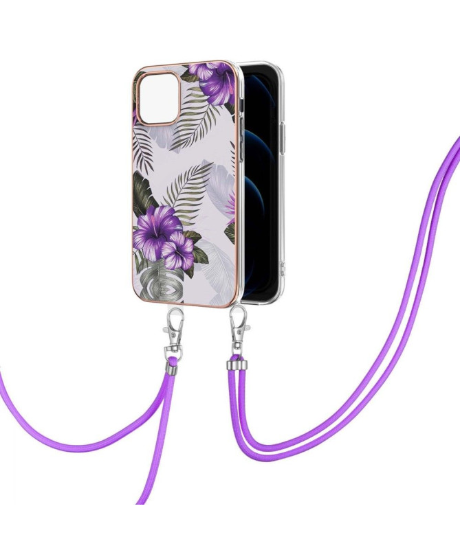 Coque iPhone 13 Pro fleurs exotiques à cordon