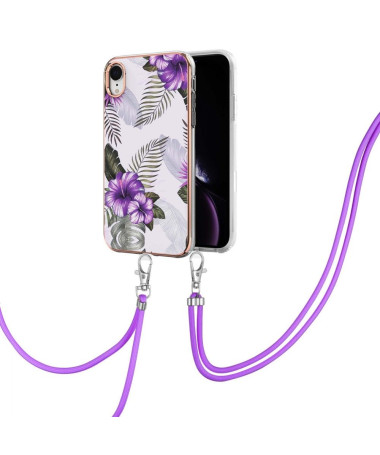 Coque iPhone XR à cordon fleurs exotiques