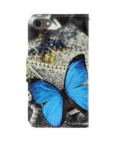 Housse iPhone SE 2022 / 2020 Papillon Bleu