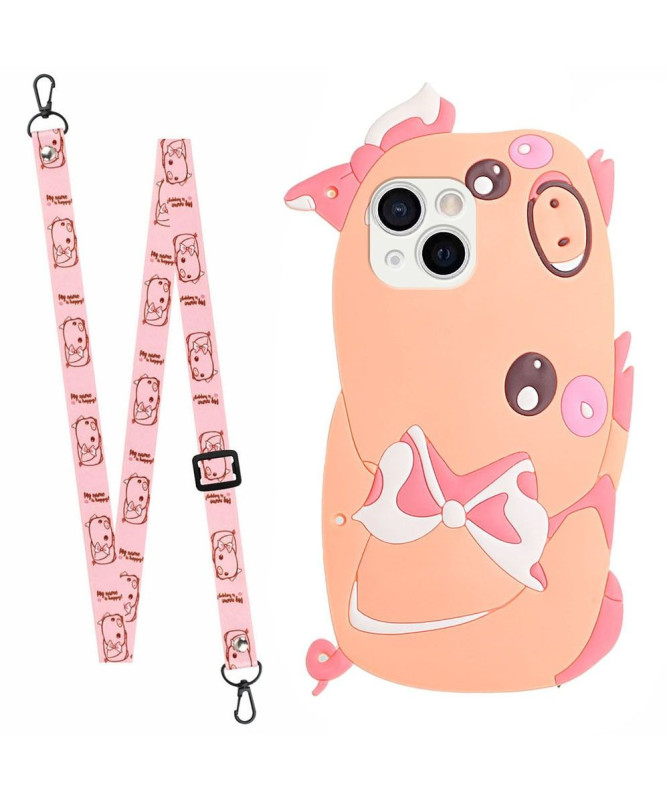 Coque iPhone 13 mini Cochon 3D avec sangle