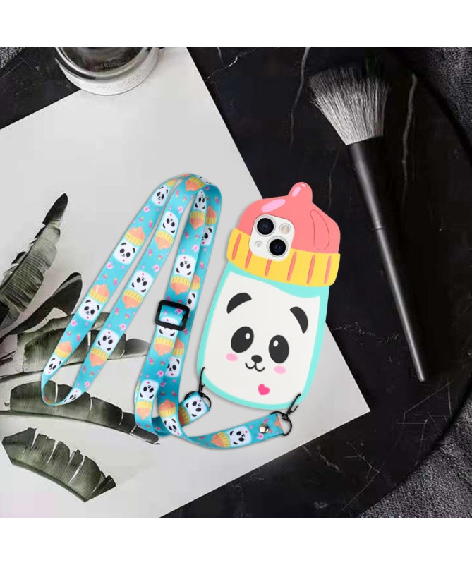 Coque iPhone 13 mini Biberon Panda 3D avec sangle