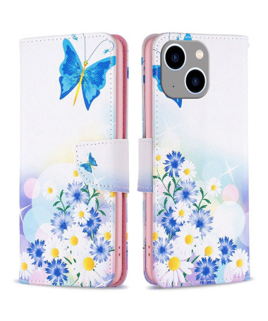 Housse iPhone 14 Plus papillon et marguerites