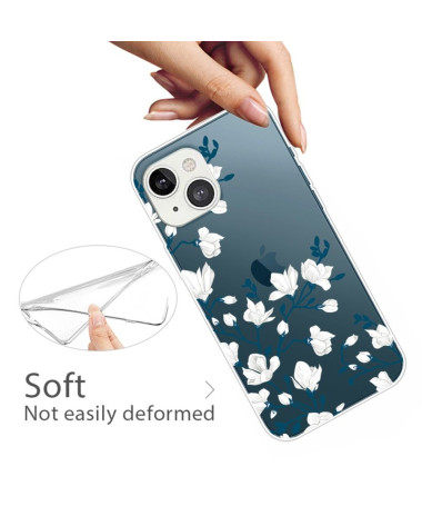 Coque iPhone 14 Plus fleurs blanches