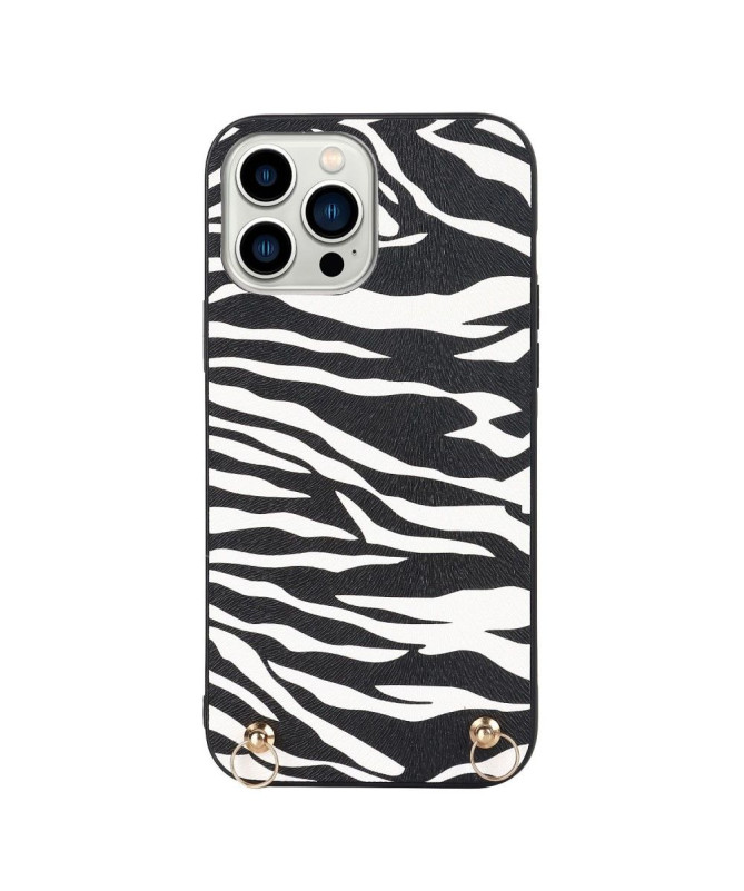 Coque iPhone 14 Pro Motif Zèbre à Cordon