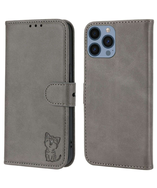 Housse iPhone 14 Pro Chaton effet cuir mat