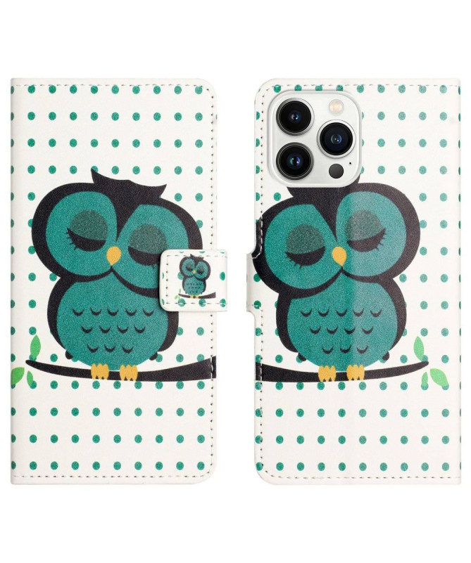 Housse iPhone 14 Pro hibou et motifs à pois