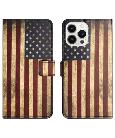 Housse iPhone 14 Pro Drapeau Américain Vintage