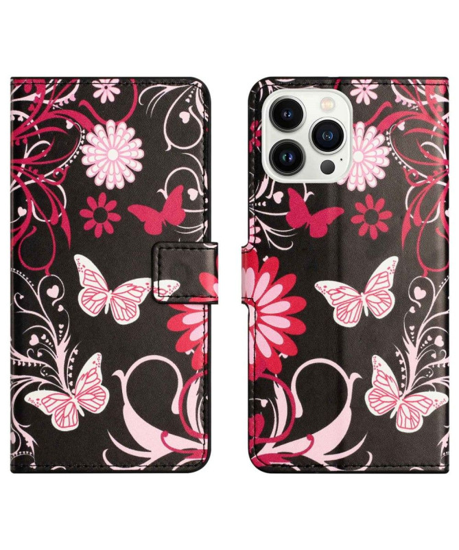 Housse iPhone 14 Pro Papillons et fleurs