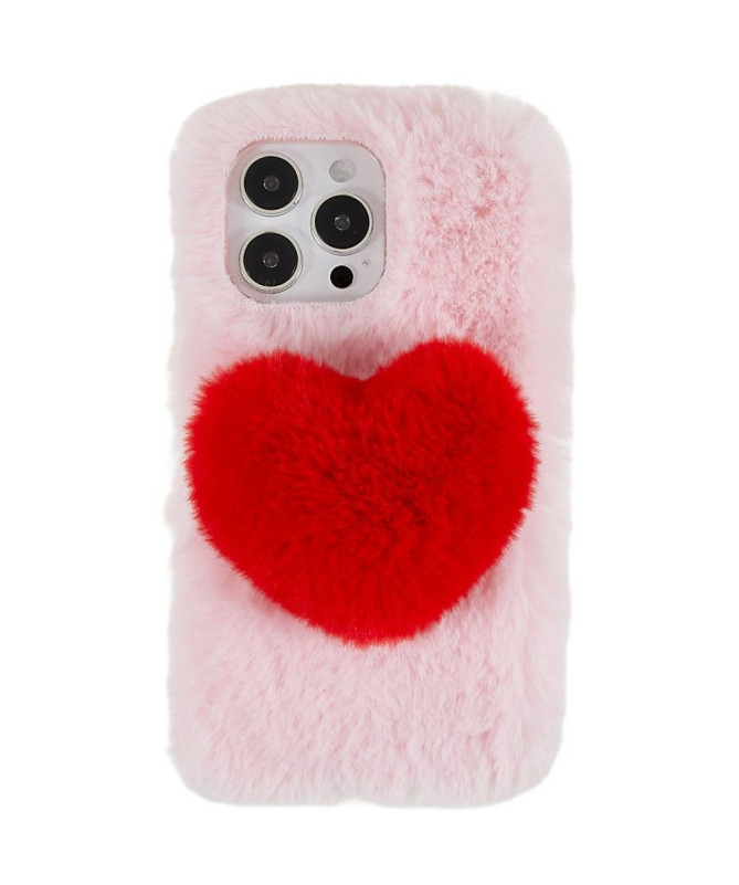 Coque iPhone 14 Pro Max Fausse Fourrure Coeur