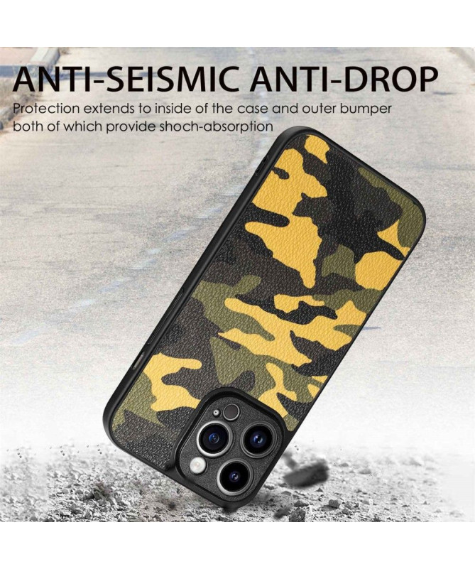 Coque iPhone 14 Pro Max Simili Cuir Camouflage