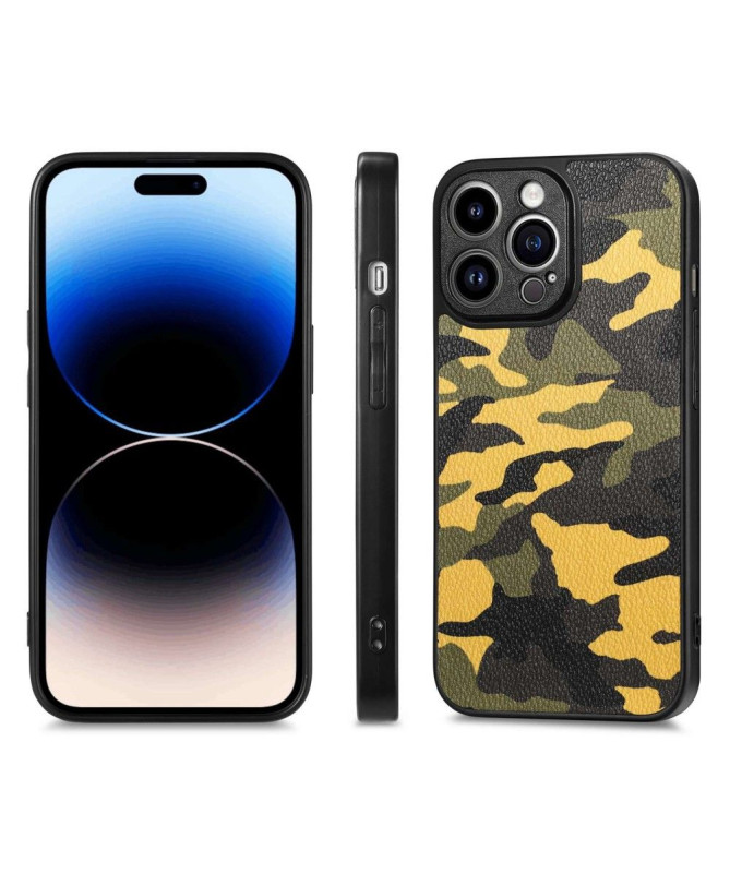 Coque iPhone 14 Pro Max Simili Cuir Camouflage