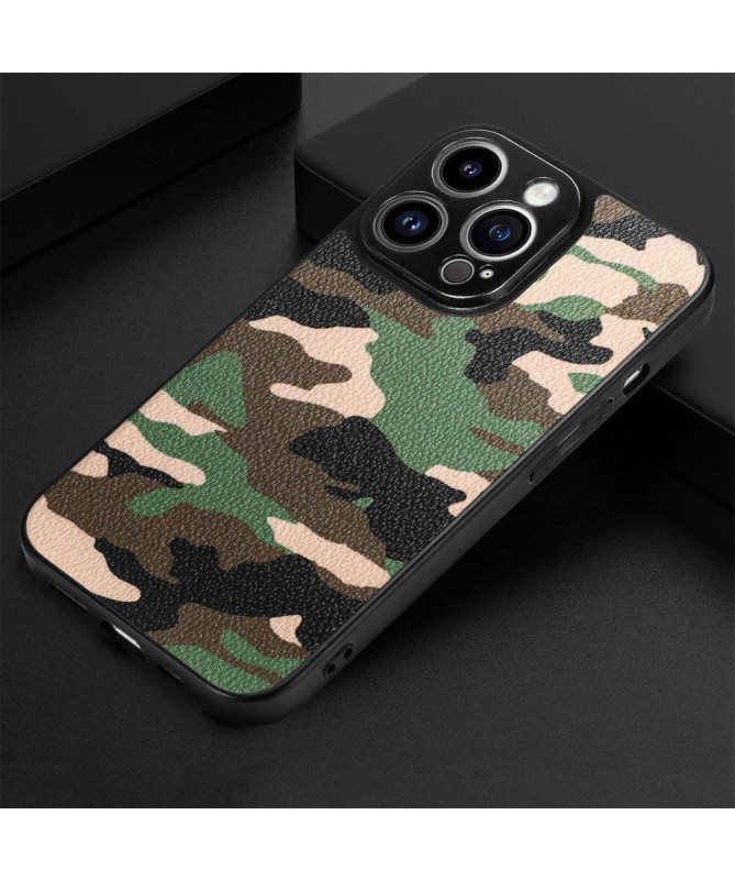 Coque iPhone 14 Pro Max Simili Cuir Camouflage