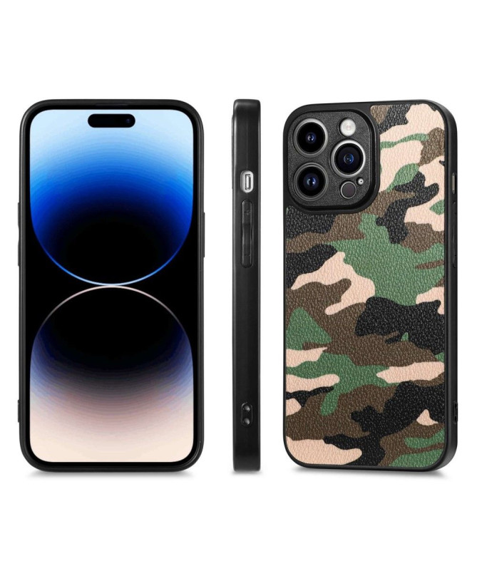 Coque iPhone 14 Pro Max Simili Cuir Camouflage