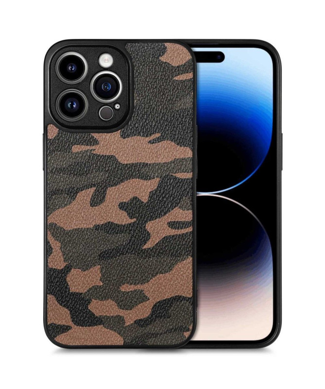 Coque iPhone 14 Pro Max Simili Cuir Camouflage