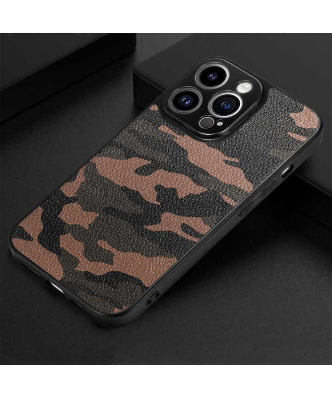 Coque iPhone 14 Pro Max Simili Cuir Camouflage