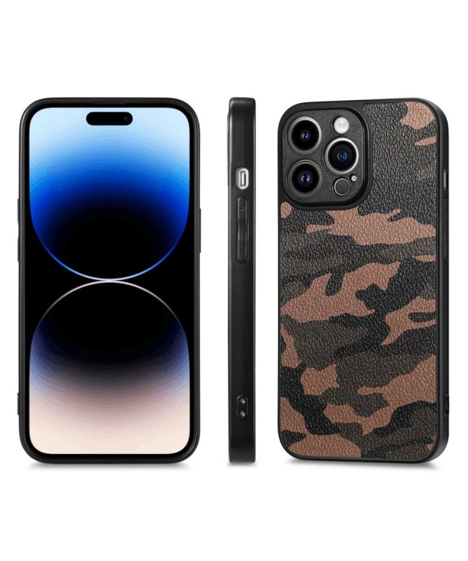 Coque iPhone 14 Pro Max Simili Cuir Camouflage