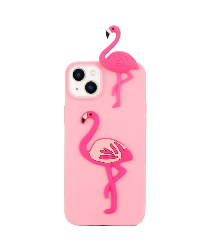 Coque iPhone 14 Silicone Flamant Rose 3D