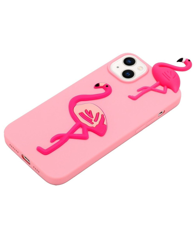 Coque iPhone 14 Silicone Flamant Rose 3D