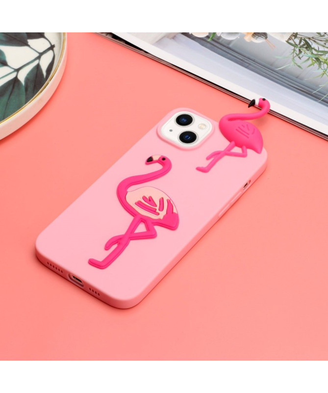 Coque iPhone 14 Silicone Flamant Rose 3D