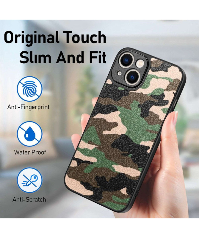 Coque iPhone 14 Simili Cuir Camouflage