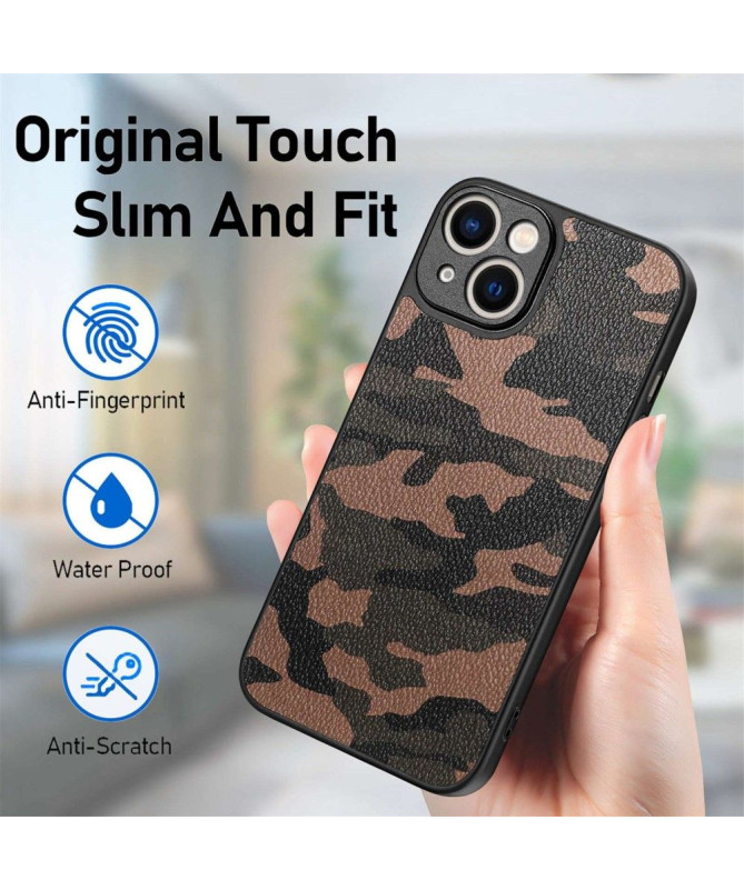 Coque iPhone 14 Simili Cuir Camouflage