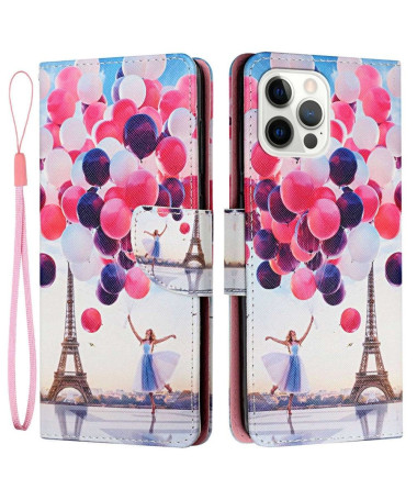 Housse iPhone 14 Pro Max Tour Eiffel Fille Ballon