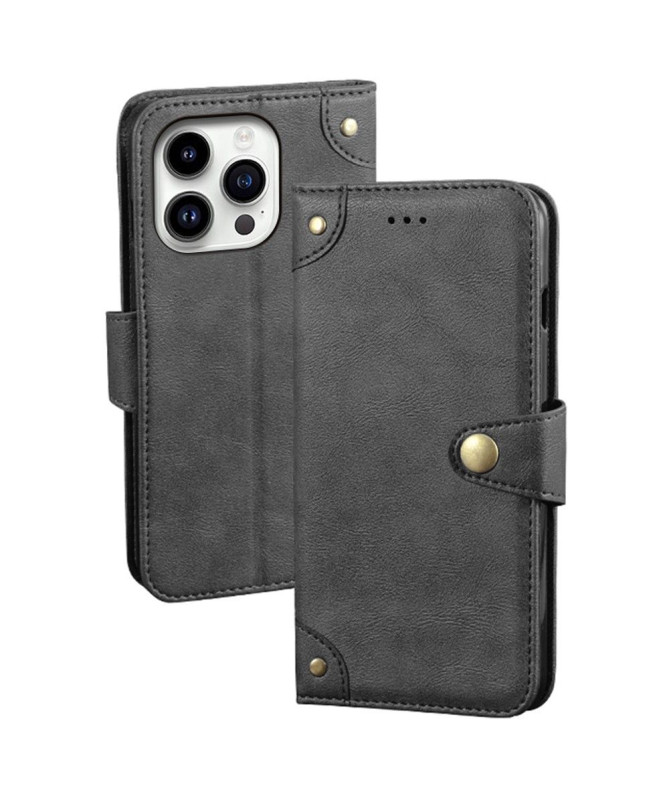 Housse iPhone 14 Pro en simili cuir premium avec rivets