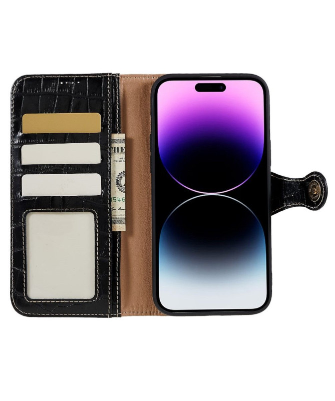 Housse iPhone 14 Pro Cuir véritable aspect croco