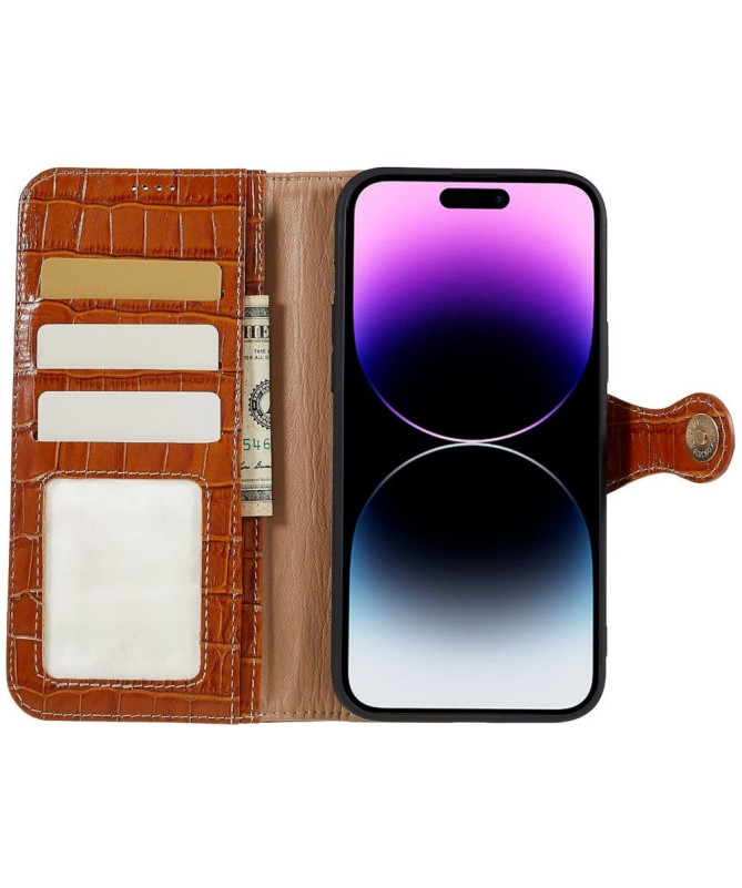 Housse iPhone 14 Pro Max Cuir véritable aspect croco