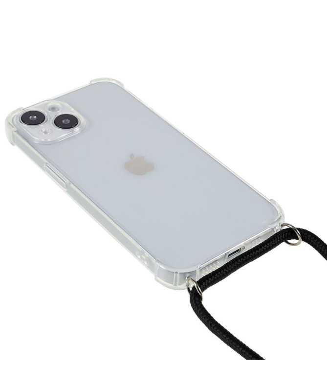 Coque iPhone 14 avec cordon bandoulière transparent