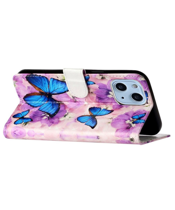 Housse iPhone 14 Papillons bleus et fleurs