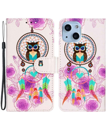 Housse iPhone 14 hibou et capteur de rêves colorés