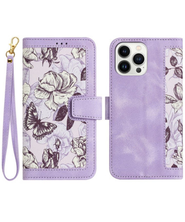 Housse iPhone 15 Fleurs à Lanière