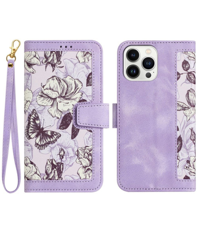 Housse iPhone 15 Fleurs à Lanière