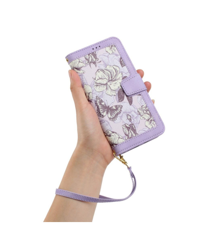 Housse iPhone 15 Fleurs à Lanière