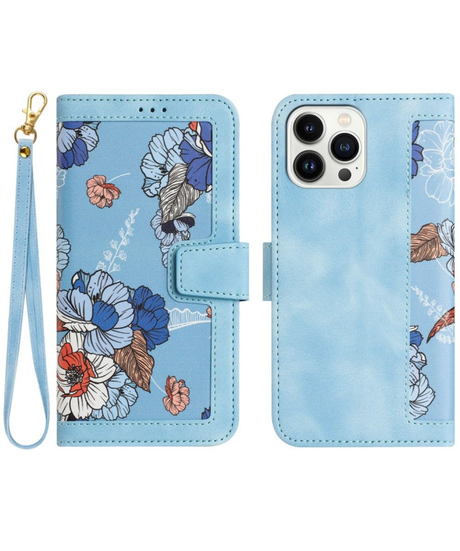 Housse iPhone 15 Fleurs à Lanière