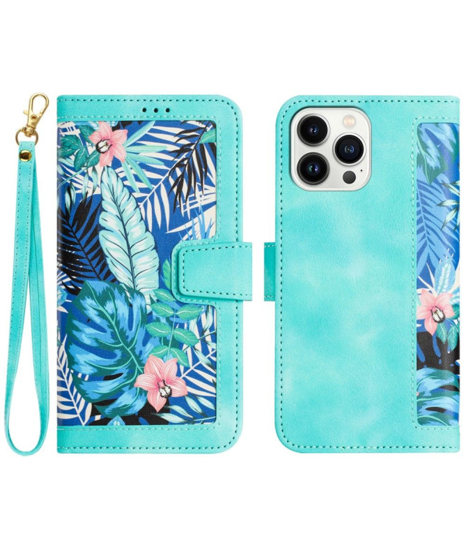 Housse iPhone 15 Fleurs à Lanière