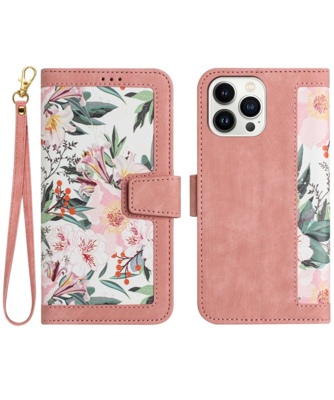 Housse iPhone 15 Fleurs à Lanière