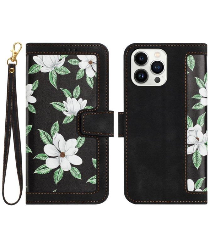 Housse iPhone 15 Fleurs à Lanière