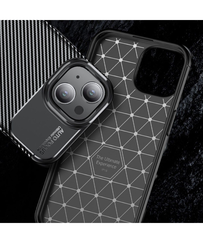 Coque iPhone 15 Plus style fibre de carbone - noir