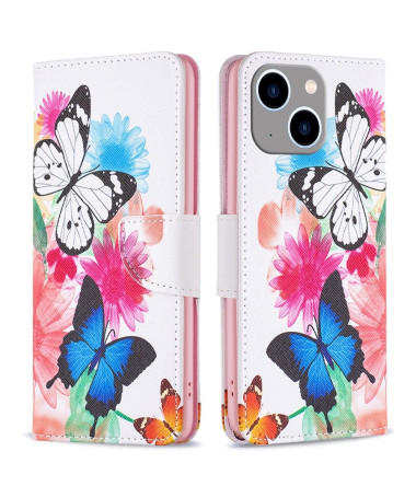 Housse iPhone 15 Plus Papillons et fleurs colorées