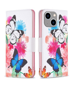 Housse iPhone 15 Plus Papillons et fleurs colorées